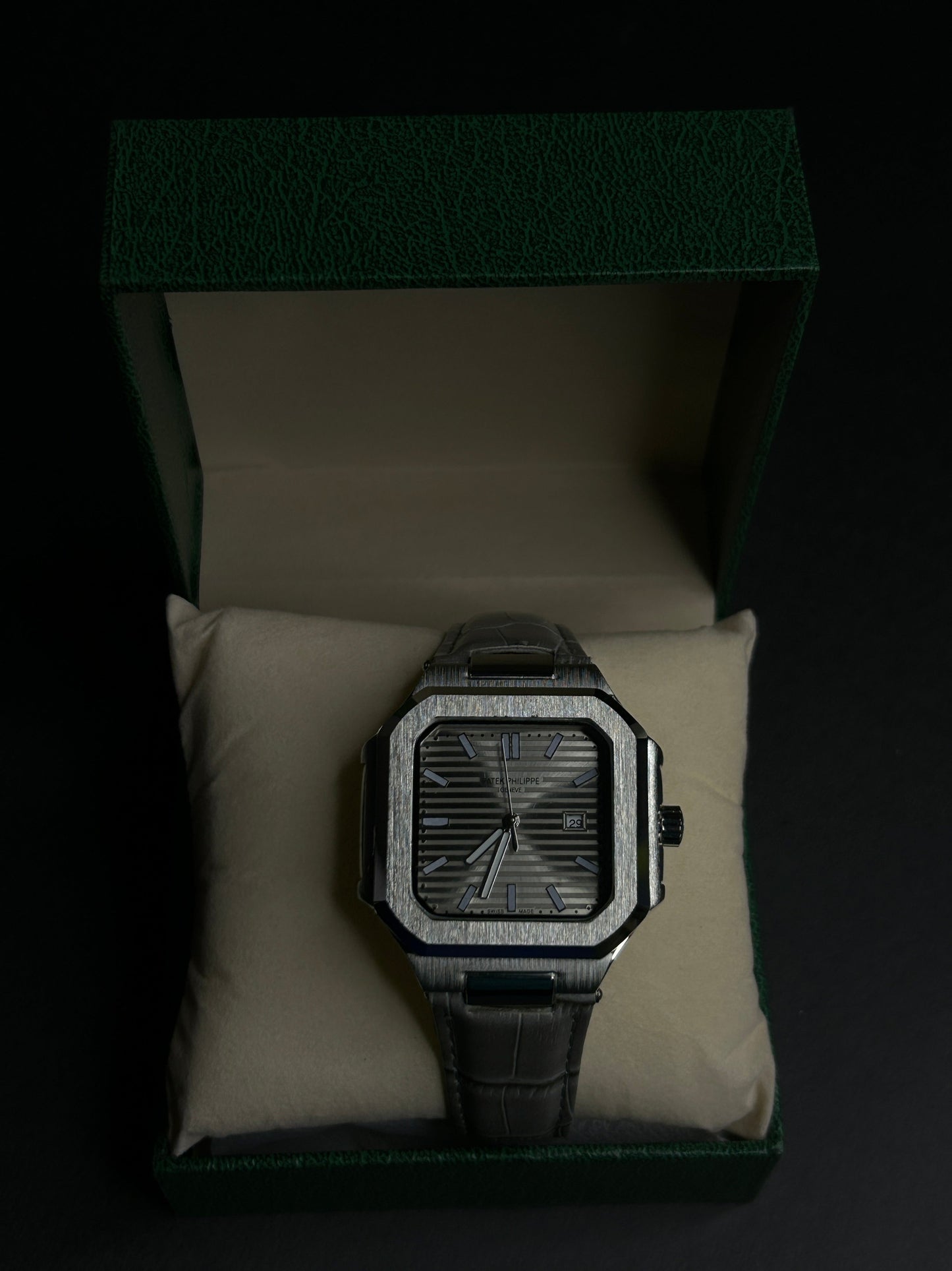 Luxury Patek Philippe Square Dial– Brushed Steel Finish
